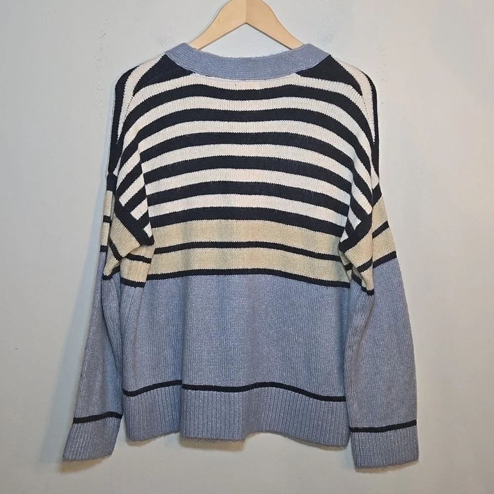 Fat Face Alpaca Heather Stripe V-Neck Button Front Sweater Cardigan NWOT